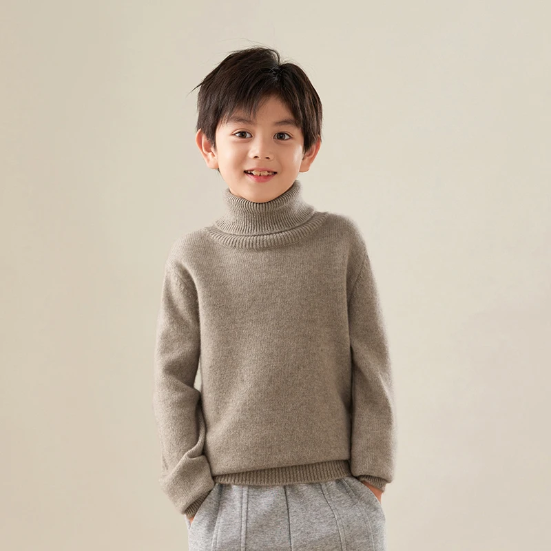 ATTYYWS  Children's Monochromatic Knitted Sweater, High Neck Pullover, Long Sleeved, Pure Wool, Warm, Hot Selling, New