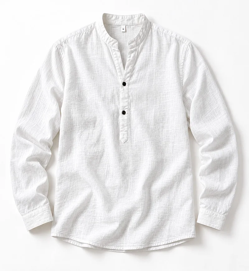 Herren Sommer Leinen Kurzarm Henley-Shirt mit Stehkragen, entspannte Passform, atmungsaktiv, leicht, lässiges Oberteil für den Alltag. – Detail 6