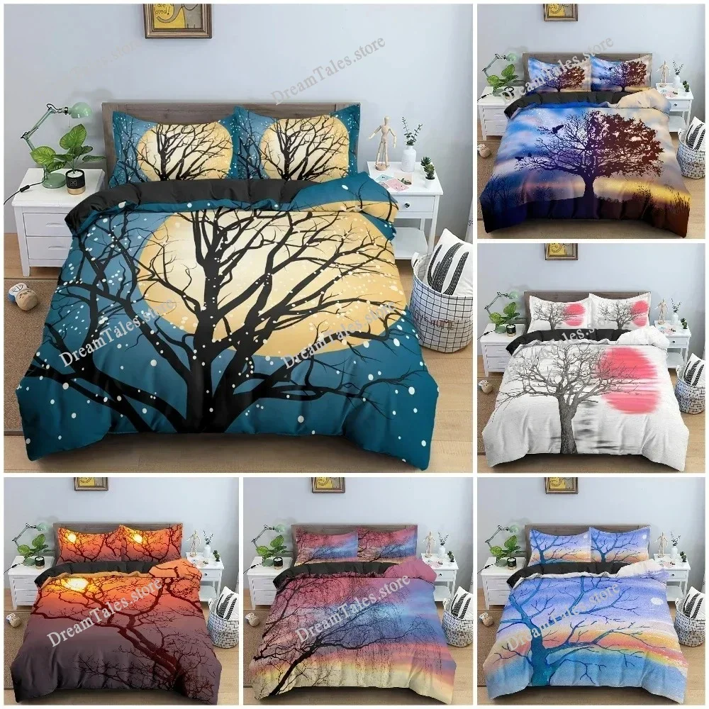 3D Landscape Duvet Cover Bedroom Decor Luxury Bedding Set Tree Silhouette Against Sunset Sky Quilt Cover King Twin Single741