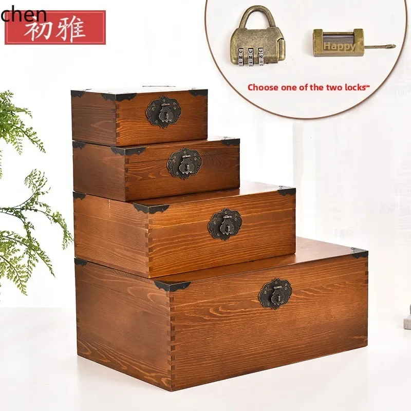TQH-a7.7 Retro Lockable Storage Box Solid Wood Desktop Organizer Small Box Password Wooden Box for Home Use