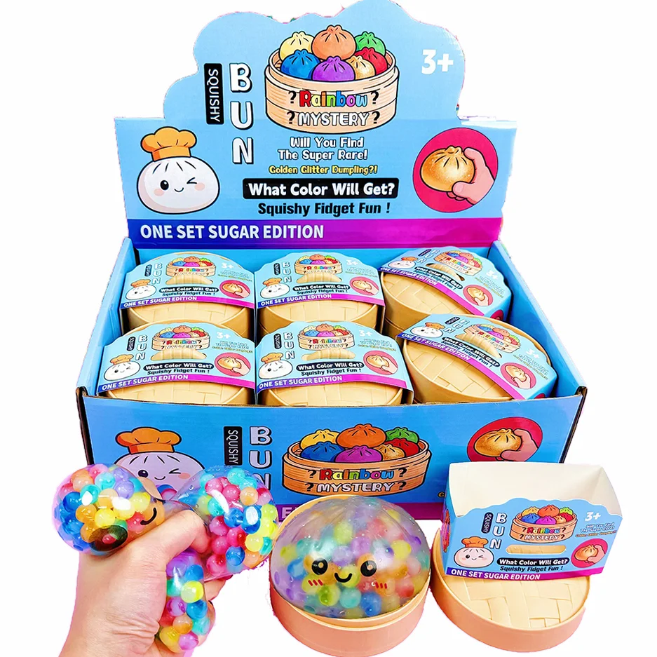 Random Rainbow Color Dumpling Squishy Toy with Bamboo Slow Rising Stress Relief Fidget Ball Soft Squeeze Toys for Adults & Kids