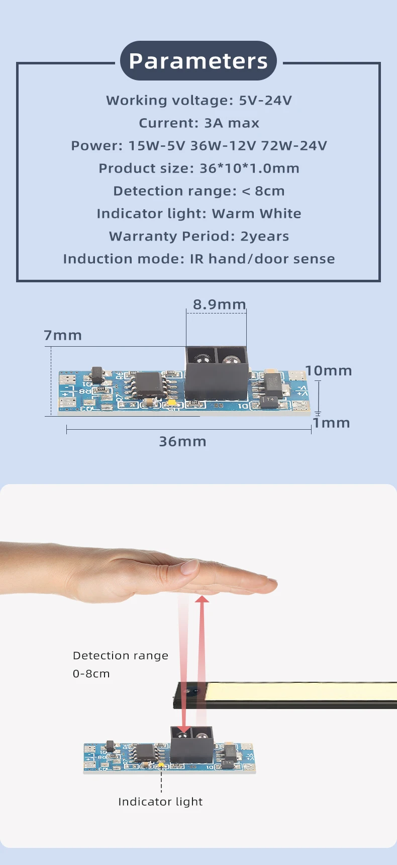 IR-betriebener berührungsloser Sensor-Schalter 12V 24V LED-Lichtregler für LED-Streifen und LED-Aluminiumprofile – Detail 4