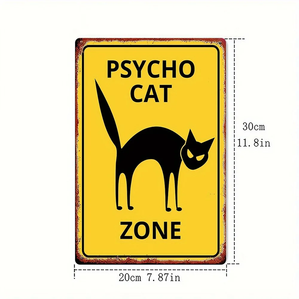 Vintage Horror Metal Sign 8x12 Inch - Yellow Black Danger Cat Silhouette Art - Heavy Duty Iron Wall Decor for Home Cafe