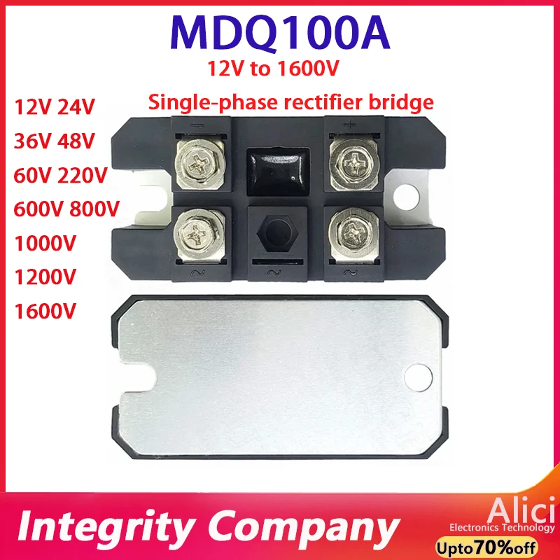 100A MDQ100A-12V 24V 36V 48V 60V 220V 600V 800V 1000V 1200V 1600V MDQ100A single-phase rectifier bridge AC-DC module 100Amp 160