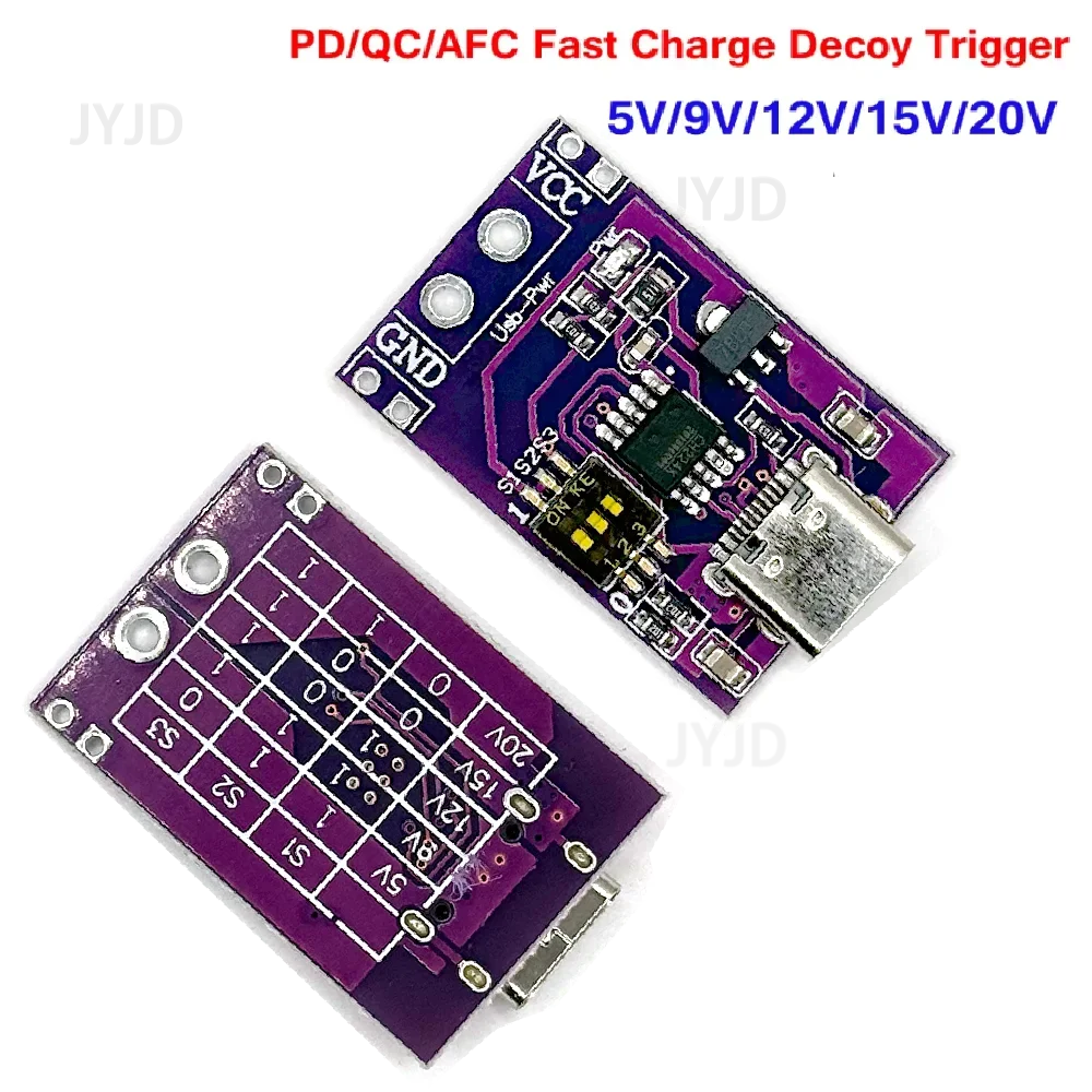 

PD/QC/AFC Fast Charge Decoy Trigger Support 5V 9V 12V 15V 20V Fixed Voltage Output Type-C USB For Phone Solar Fast Quick Charger