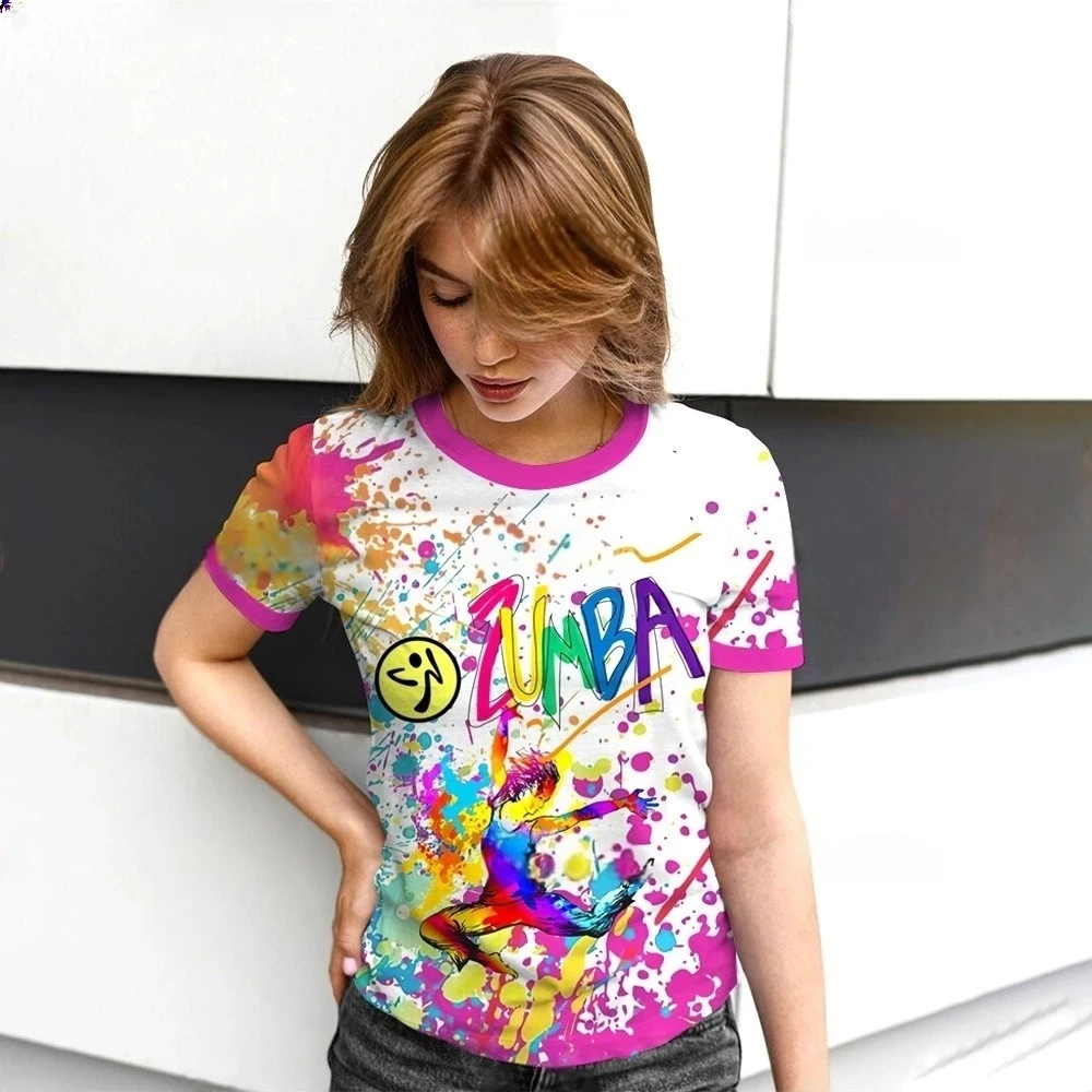 Fashionable summer printed women's short sleeved sports casual quick drying women's short sleeved street fashion Harajuku women' image 5