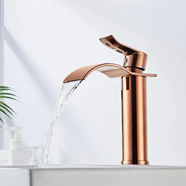 Wastafelkraan Goud en wit Watervalkraan Messing Badkamerkraan Badkamer Wastafelkraan Mengkraan Warme en koude wastafelkraan