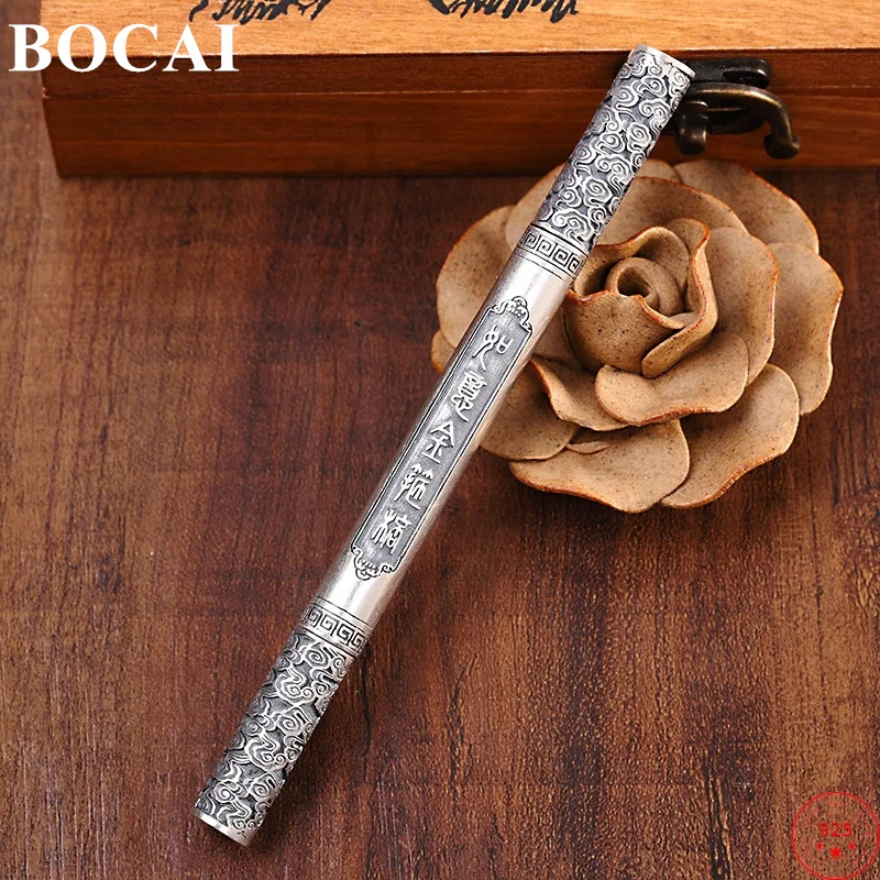 

BOCAI S925 Sterling Silver Pendants Will-following Golden-banded Staff Ball-pen Charm Jewelry Pure Argentum Amulet for Men Women