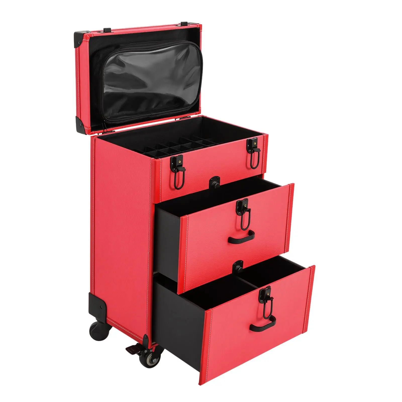 

Makeup Train Case, Rolling Makeup Trolley Case, Nail Polish Organizer, Jewelry Travel Cosmetic Train Case w/ 4 Wheels & locks (R