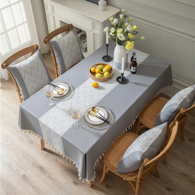 All-dynel jacquard fabric large wave pattern with tassels tablecloth, rectangular coffee table cloth, table fabric cover