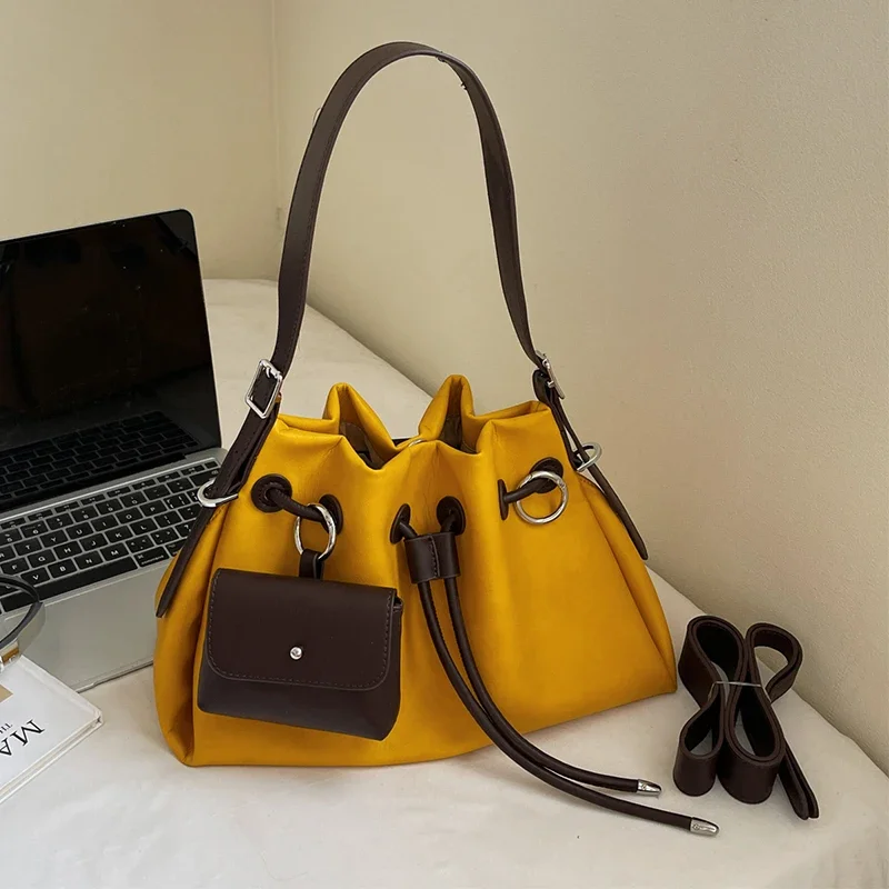 

Fashion 2 Set Tote Bag High Quality Soft Leather Handbag Bucket Tote Women Brand Black Shoulder Bag Simple Designer Bag