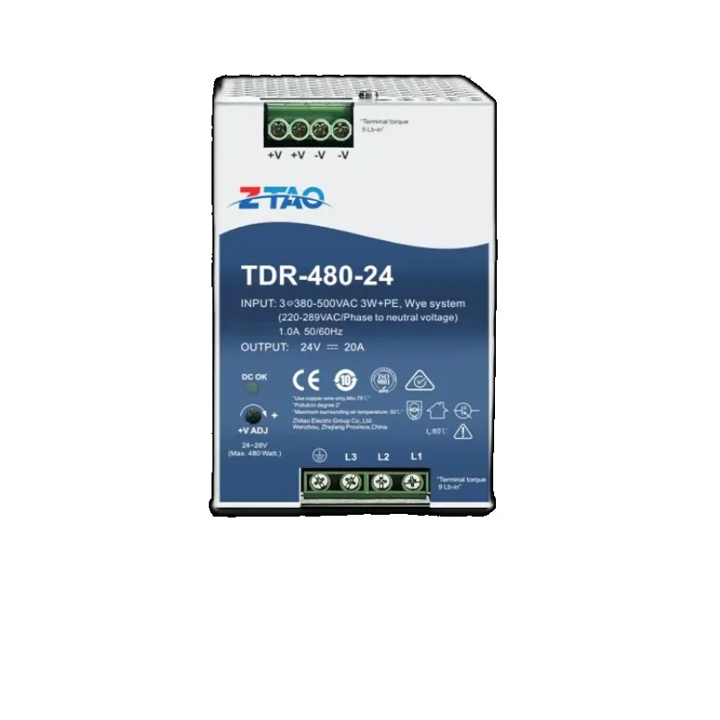 ZTao TDR-960-24  24v 40A AC-DC Slim Input 3-Phase Industrial DIN Rail with PFC Function Switching Power Supply 380~500VAC