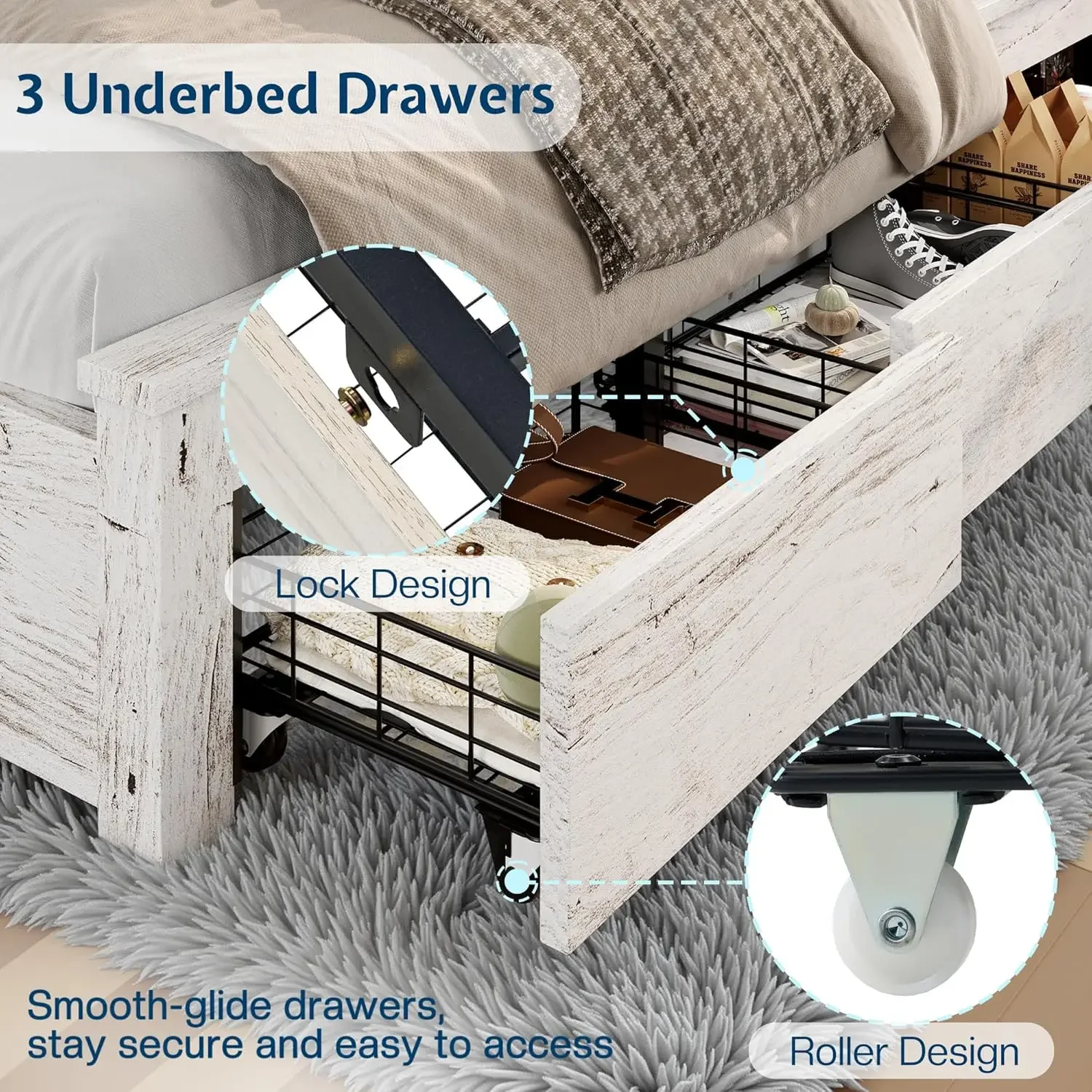 [XMSJ-مخزون محدود، اشتر الآن! ]سرير نهاري مزدوج مع لوح أمامي لخزانة الكتب، وشحن USB-C، وأضواء RGB و3 أدراج، لا حاجة إلى صندوق زنبركي