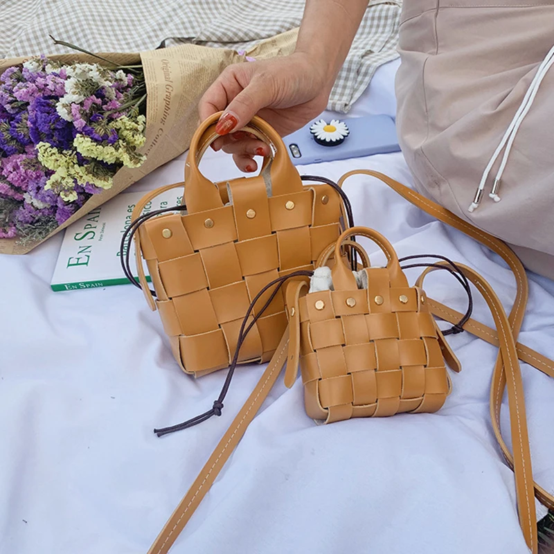 DIY Handmade Bucket Bag Material Set Women PU Leather Handbag Shoulder Strap Woven Crossbody Bags Purse Sewing Accessories