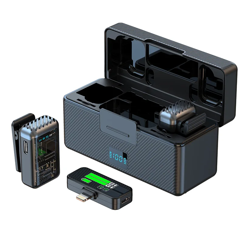 Wireless Lavalier Microphone, Noise Reduction, One-to-Two, Digital Display, Live Broadcast Microphone, Adjustable Volume