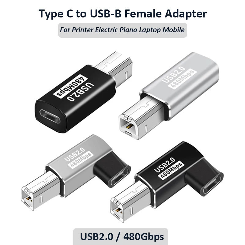 USB-A/Mini/Micro/Type C to USB-B Female Adapter Dc Power Connector USB 2.0 Converter for Printer Electric Piano Laptop Mobile