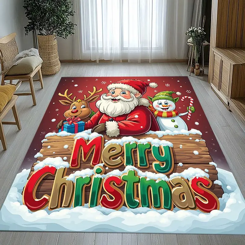 Merry Christmas Tree Santa Claus Fairy Tale Kids Gift Non-Slip Area Rug for Living Room,Bedroom Carpet Mat for Sofa,Home Decor