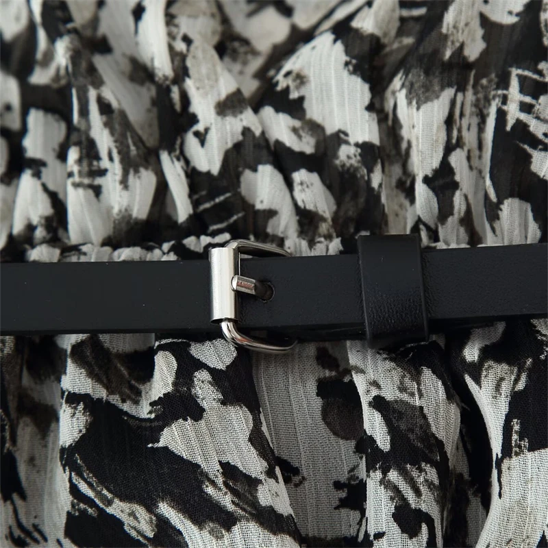 KEYANKETIAN Herbst Neue frauen V-ausschnitt Rüschen Rand Layered Lange Ärmeln Graffiti Print Mit Taille Gürtel Mini Slim Fit Kleid