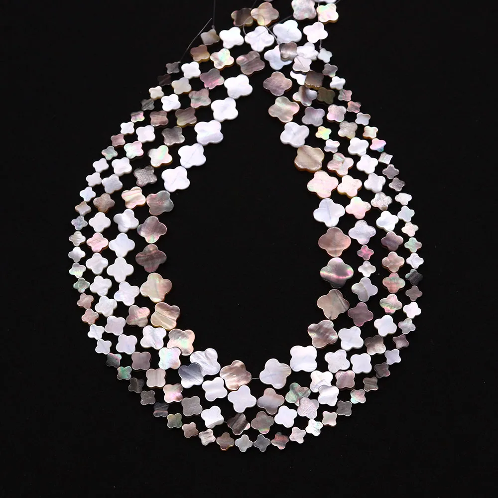 

10/12mm Flat Four-Leaf Clover Shaped Natural Black Shell Straight Hole Loose Bead 1 Strand For DIY Classic Women's Jewelry Gifts