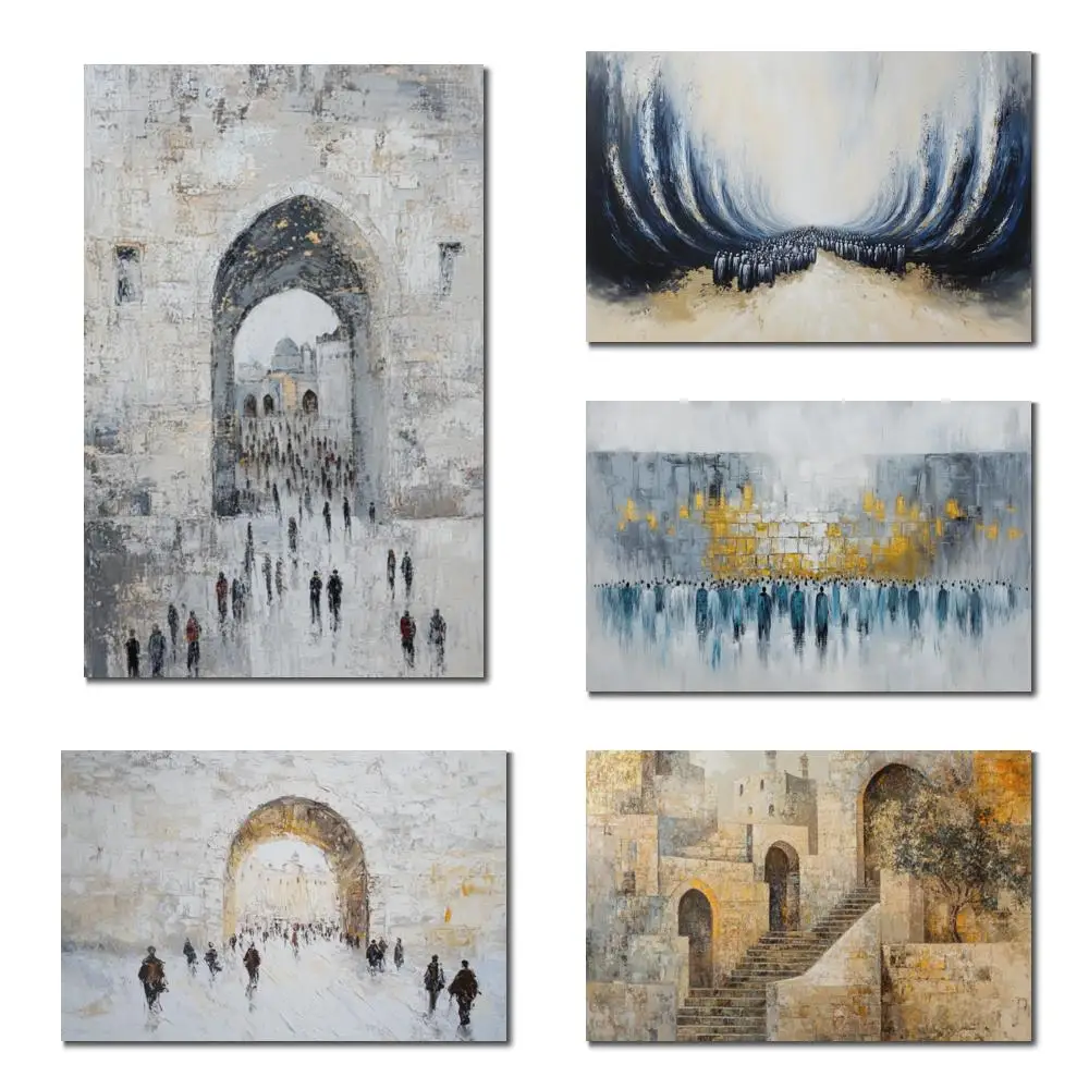 

Ручная роспись, текстурированный холст, современный Иерусалимский пейзаж, абстрактная живопись, еврейская архитектура, искусство, декор для гостиной