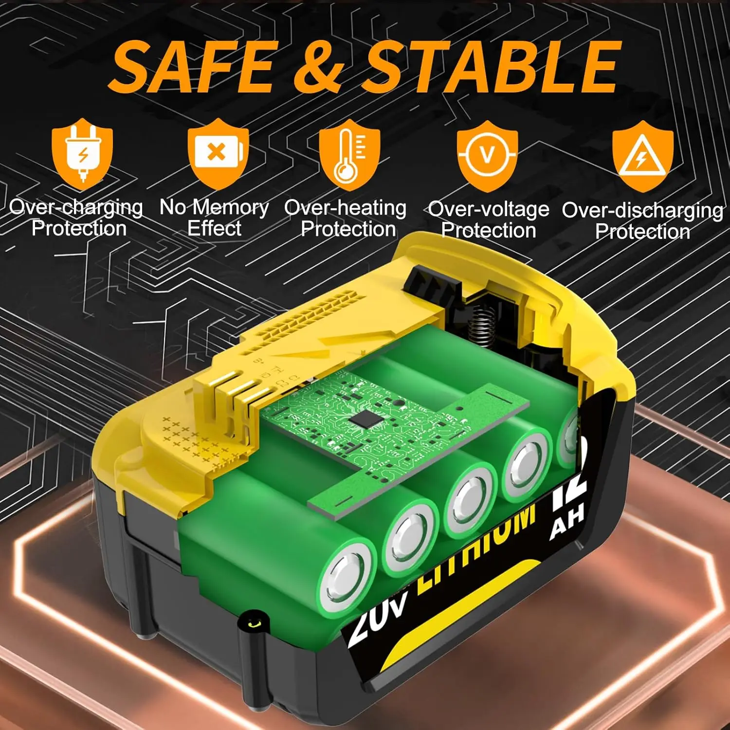 VANON 2Pack DCB205 12.0Ah Replace for Dewalt DCB200 DCB201 DCB204 DCB206 20V Max Li-on Battery Pin Suit for 20V Power Tools