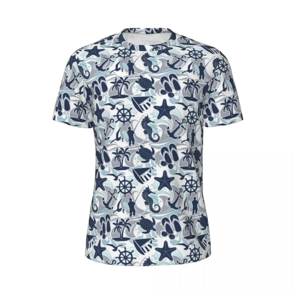 Sportswear T Shirt For Male Nautical Beach T Shirts Novelty Seaside Ocean Print Summer Tees O Neck Awesome Printed Clothes Gift