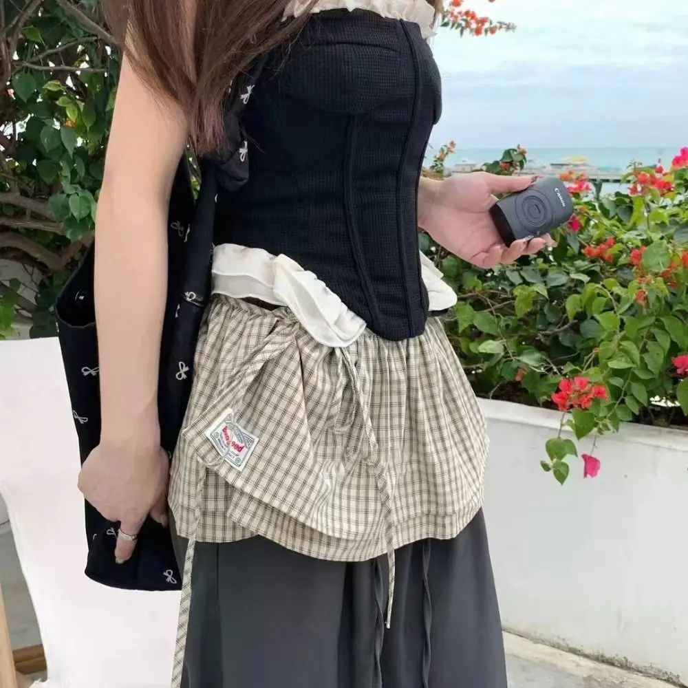 Minigonna morbida a reticolo dolce stile coreano vita alta gonna a metà corpo vita Blet decorativa Y2K gonna con bordo arricciato streetwear