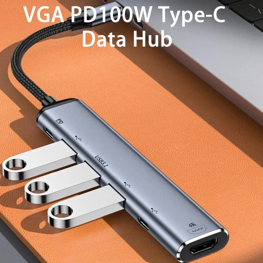 

Dongle Adapter Sturdy Widely Compatible Lightweight VGA PD100W Type-C Data Hub Computer Accessories