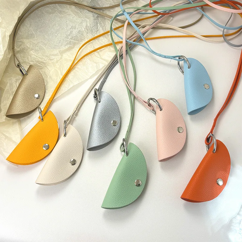 

2025 new spring colorful ins wind PU leather half moon glasses hanging bag anti-lost keychain neck fashion glasses bag whosale