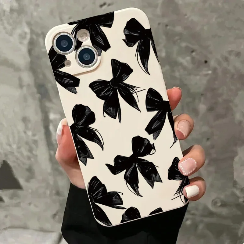 Cute Pink Bowknot Phone Case For iPhone 16 15 14 13 12 11 Pro Max Mini X XS XR SE 7 8 Plus Shockproof Non-Slip Soft Cover Fundas