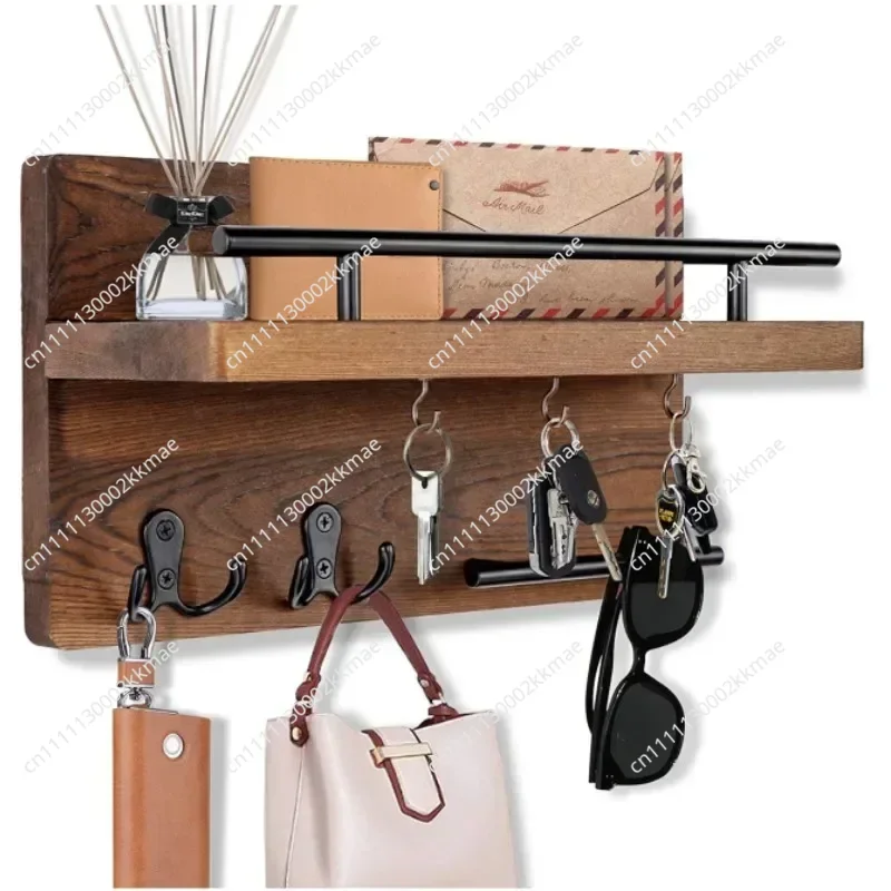 Home Furniture Wooden Wall Key Holder with 5 Hooks Mail Organizer with Shelf Home Decor for Entryway Hallway