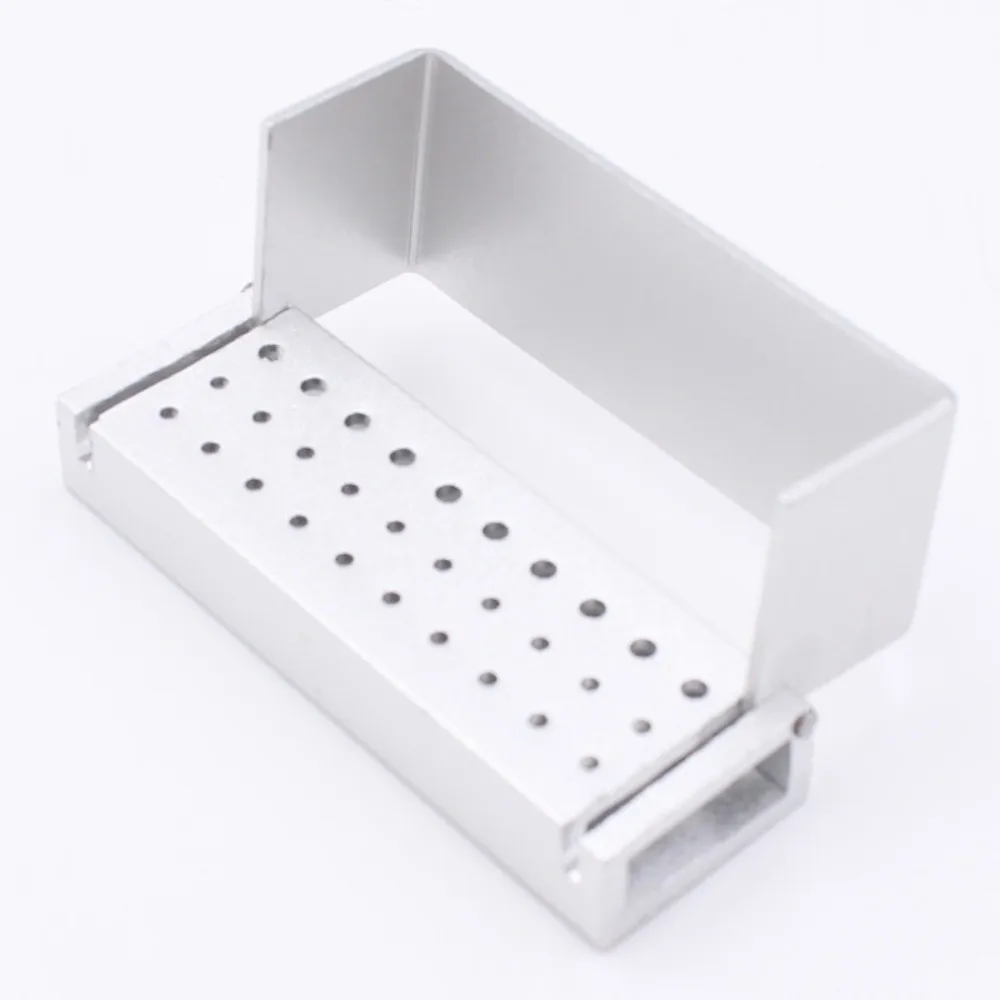 30 Holes Dental Bur Block Holder High Speed Low Speed Disinfection Box Case Gold Autoclavable Aluminium Burs Holder