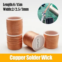 Length 8/15M Copper Wire Desoldering Braid Weld Wick Soldering Remove Mesh Solder Wire Tin for Motherboard PCB BGA Welding Tool