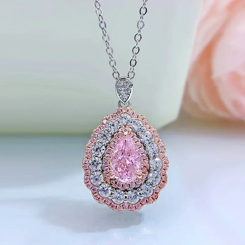 

Vintage Pink Diamond Pendant 100% Real 925 Sterling Silver Party Wedding Pendants Necklace For Women Bridal Engagement Jewelry