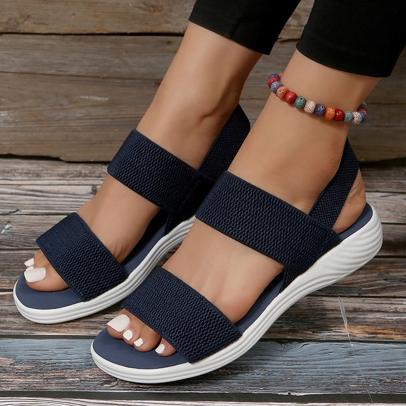 Lucyever Stretch Knitted Wedge Sandals Women 2024 Summer Slip On Platform Sandles Woman Comfy Non Slip Casual Sandalias Mujer 43