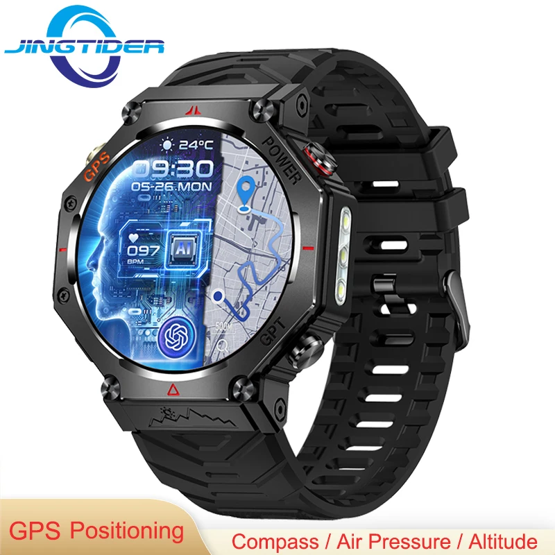 

KC91 Rugged Sport GPS Smart Watch GPS Positioning 3ATM Waterproof Outdoor Flashlight Compass Bluetooth Call Men Smartwatch Women