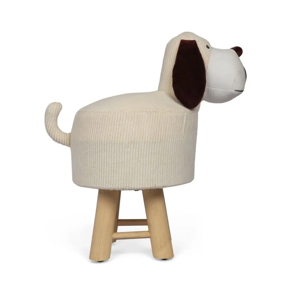 Adorable Corduroy Beige Dog Ottoman Cute Functional Wood Foot Stool Changing Seat  Cushioned for Adult Living Room Bedroom