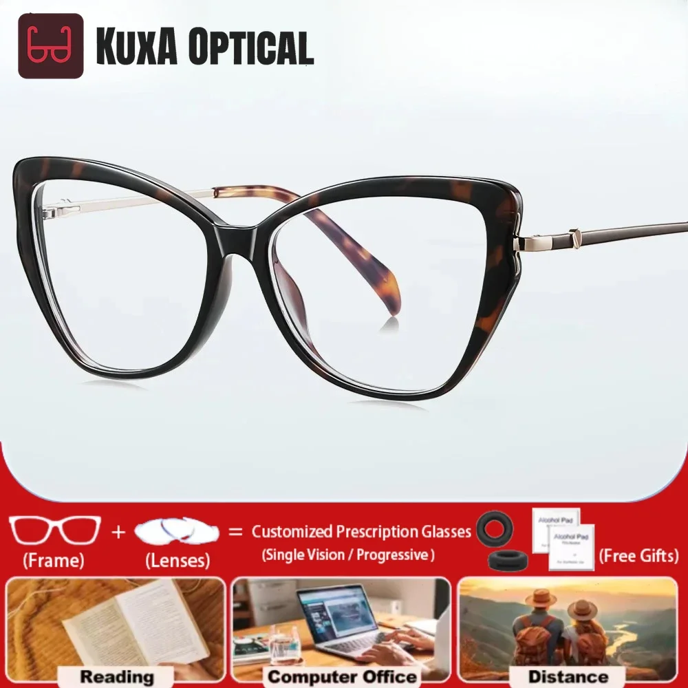 

KUXA Trendy Women Progressive Square Frame Prescription Hyperopia Glasses Casual Optical Lens Anti Blue Light Christmas
