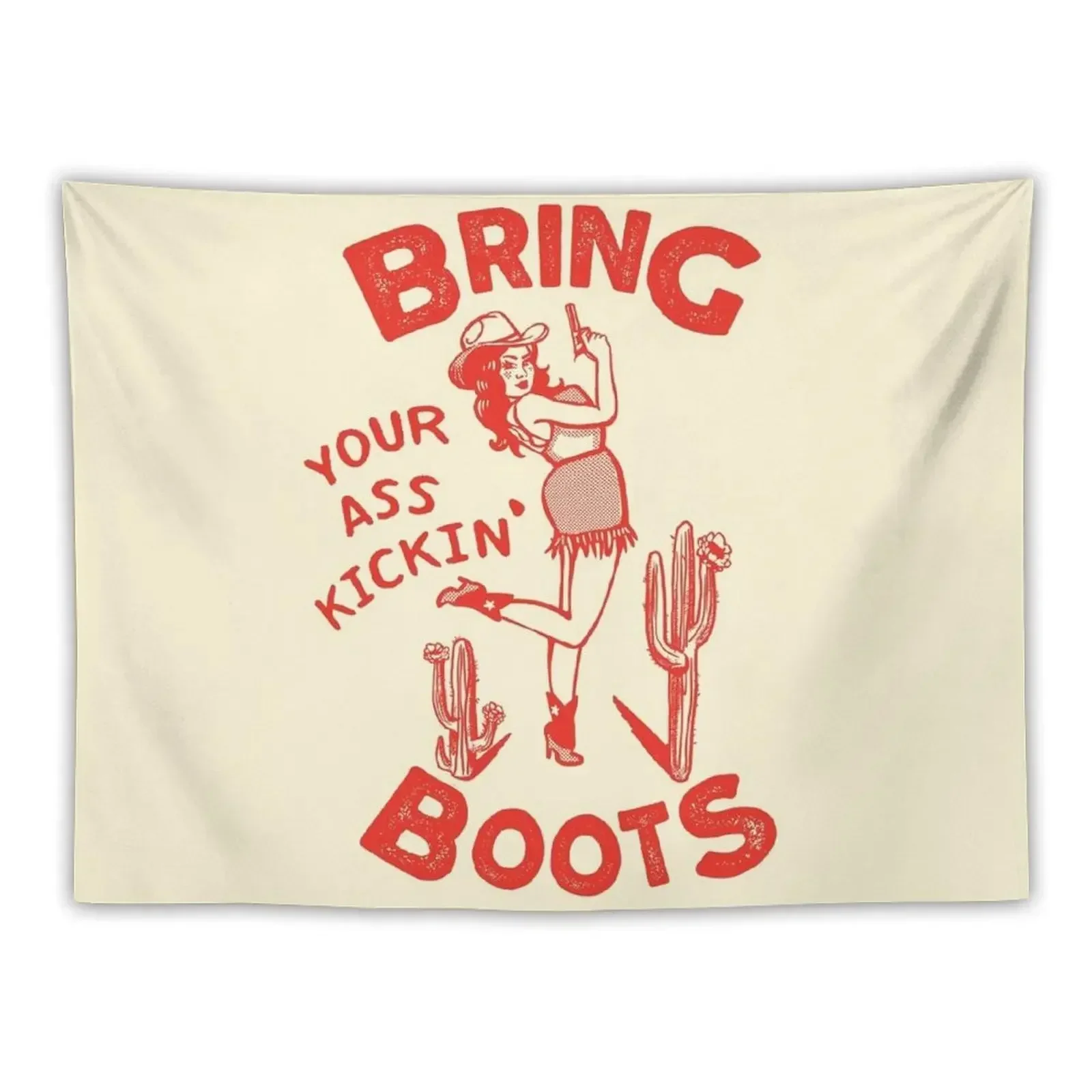 

Bring Your Ass Kicking Boots! Cool Retro Cowgirl With A Gun- A Great Gift Idea For Women! Tapestry Room Aesthetic Tapestry