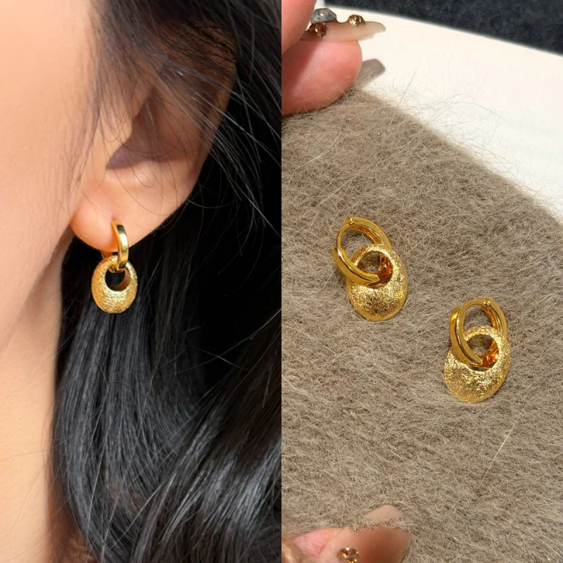 New Metallic Pleated Oval Earrings Casual Simple Unique Trendy Fashionable Drop Earrings Distinctive Niche Earrings Girl Luxury