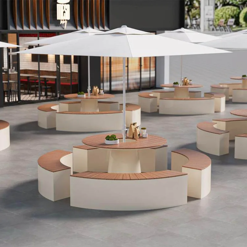 Outdoor courtyard round table open-air table and chair combination, outdoor terrace balcony waterproof and sunscreen park