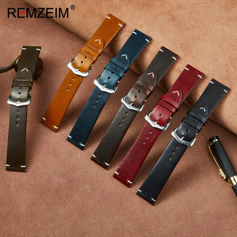 

Gradient Color Retro Men Women Replacement Wristwatch Band 18mm 20mm 22mm 24mm Oil Wax Genuine Leather Watchband Accessories