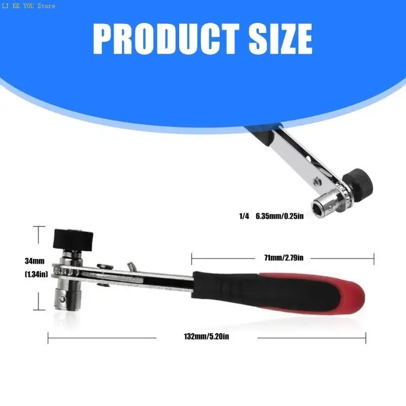 W3JE Portable Double Head Ratchet Wrench with Ergonomic Handle 1/4Inch Socket Driver for Comfortable Grip and Efficient Work