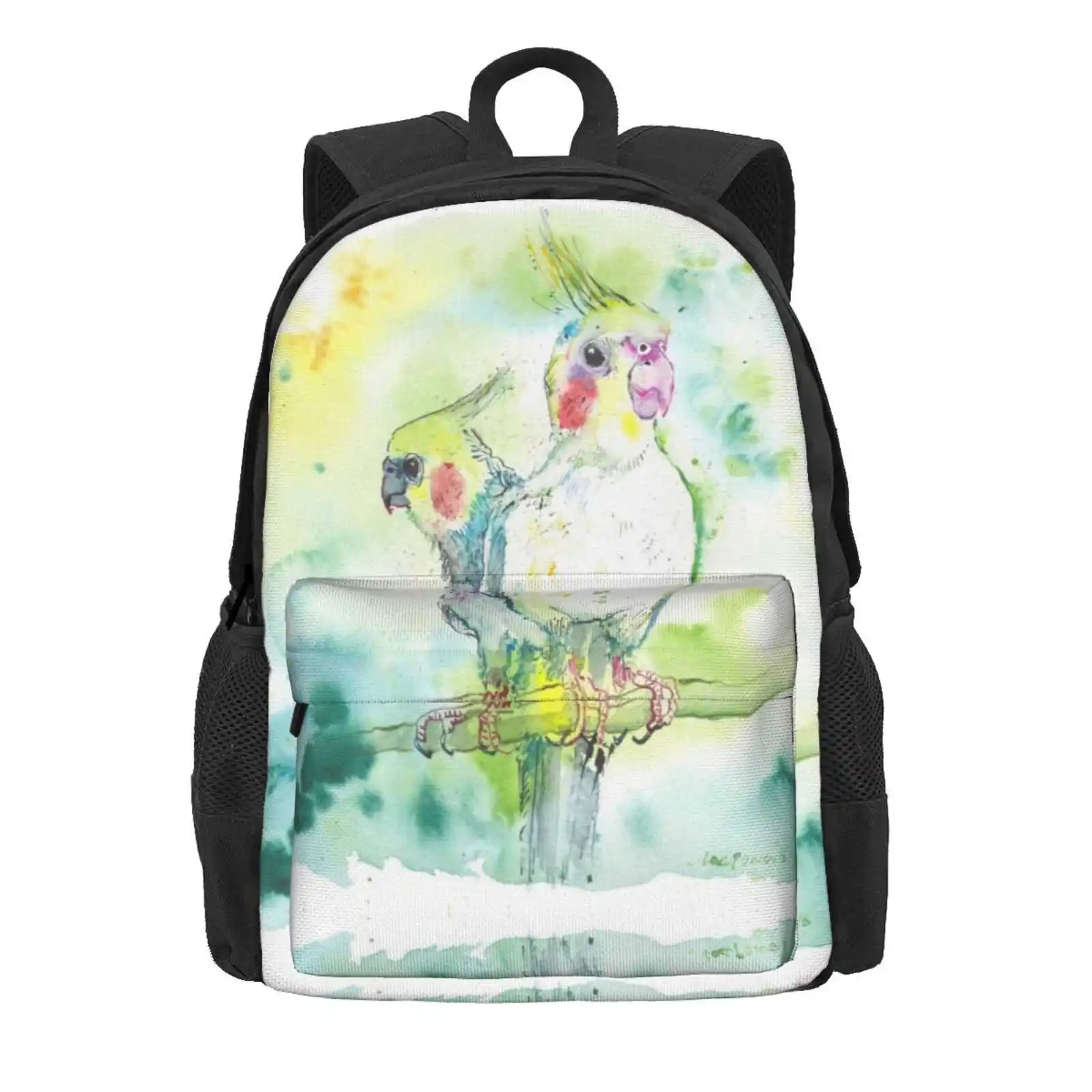 Cockatiel Pairing Hot Sale Schoolbag Backpack Fashion Bags Pair Couple Birds Pen And Ink Watercolour Watercolor Cockatiels