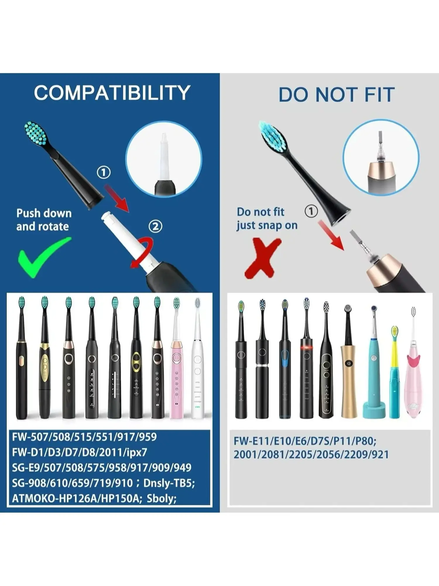 Fairywill Interdental Brushs Heads Electric Toothbrush Replacement  Sonic Toothbrush heads for FW-507 FW-508 FW-917 FW-959