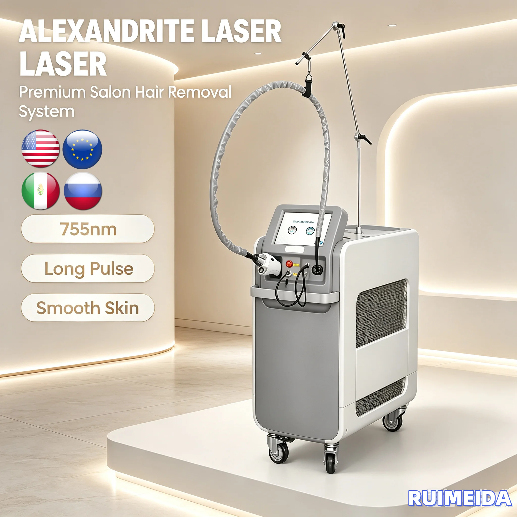 755nm Alexandrite Lase Hair Removal Machine 1064nm Long Pulse Improve Pigmentat Remove Red Blood Vessels Skin Whitening Device