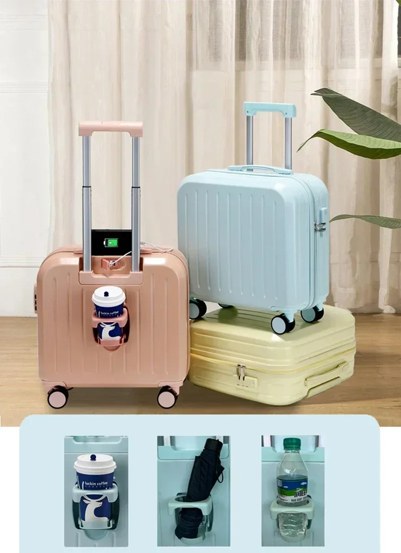 20 inch Boarding Luggage Travel Suitcase Spinner Carry-on USB Charging Password Trolley Rolling Luggage Bag with Cup Holder