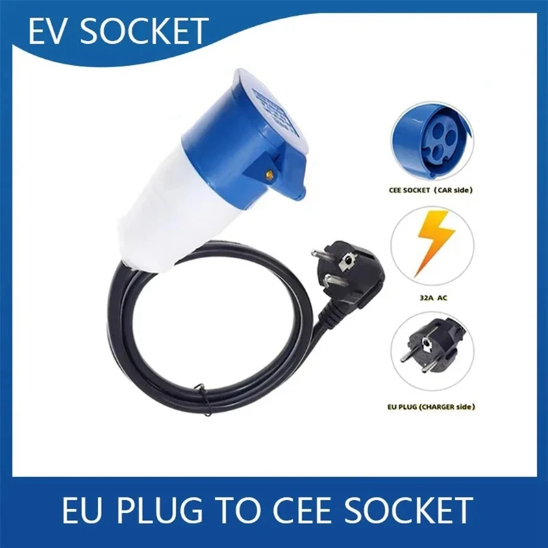 1 Piece EV Charger Adapter Connector 16A 0.5M EU PLUG To Cee Socket ABS For Electric Vehicle Car Type 2 To Type 1