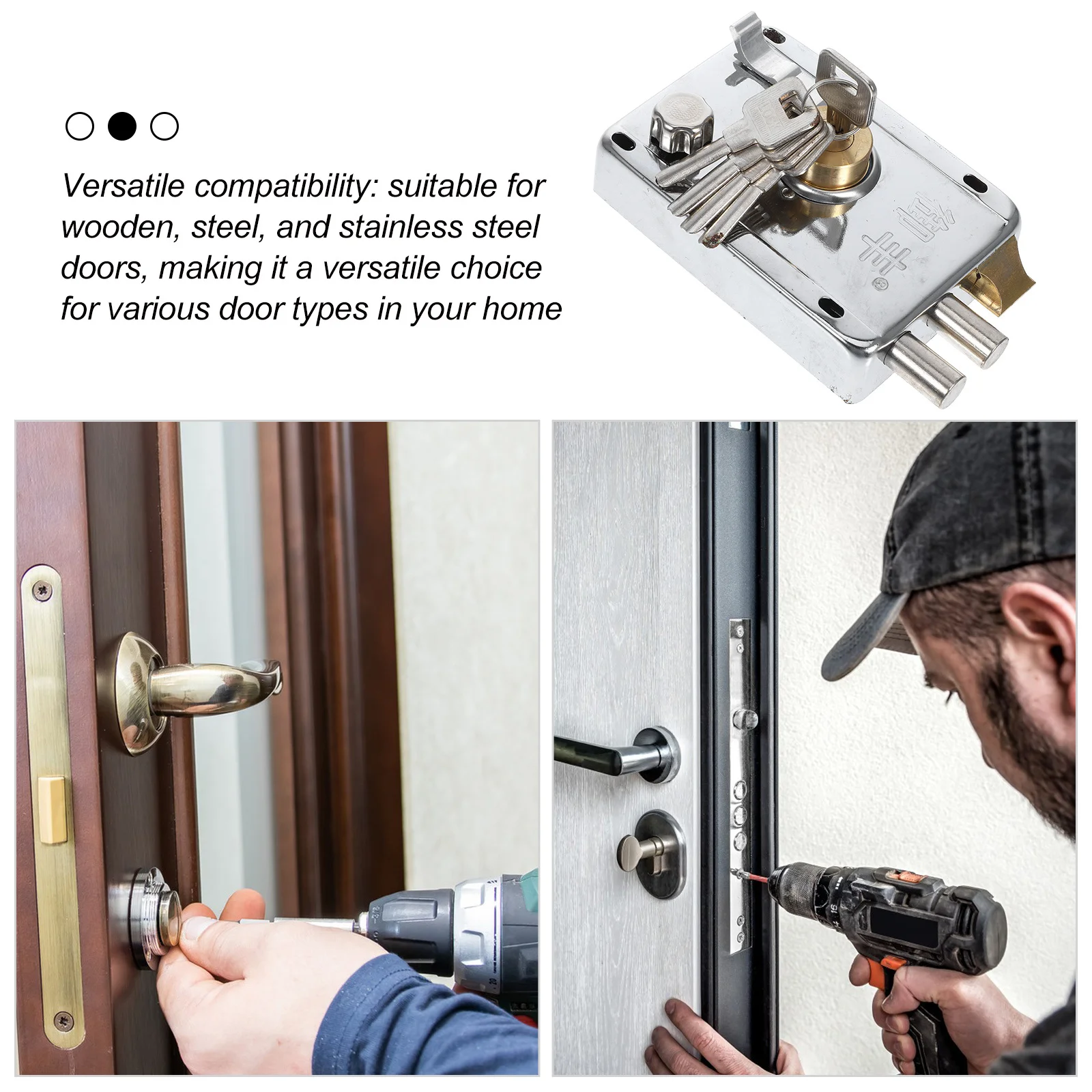 

Stainless Steel Door Lock Exterior Bedroom Dormitory Front Door Replacement Easy Install Deadbolt Rim Set
