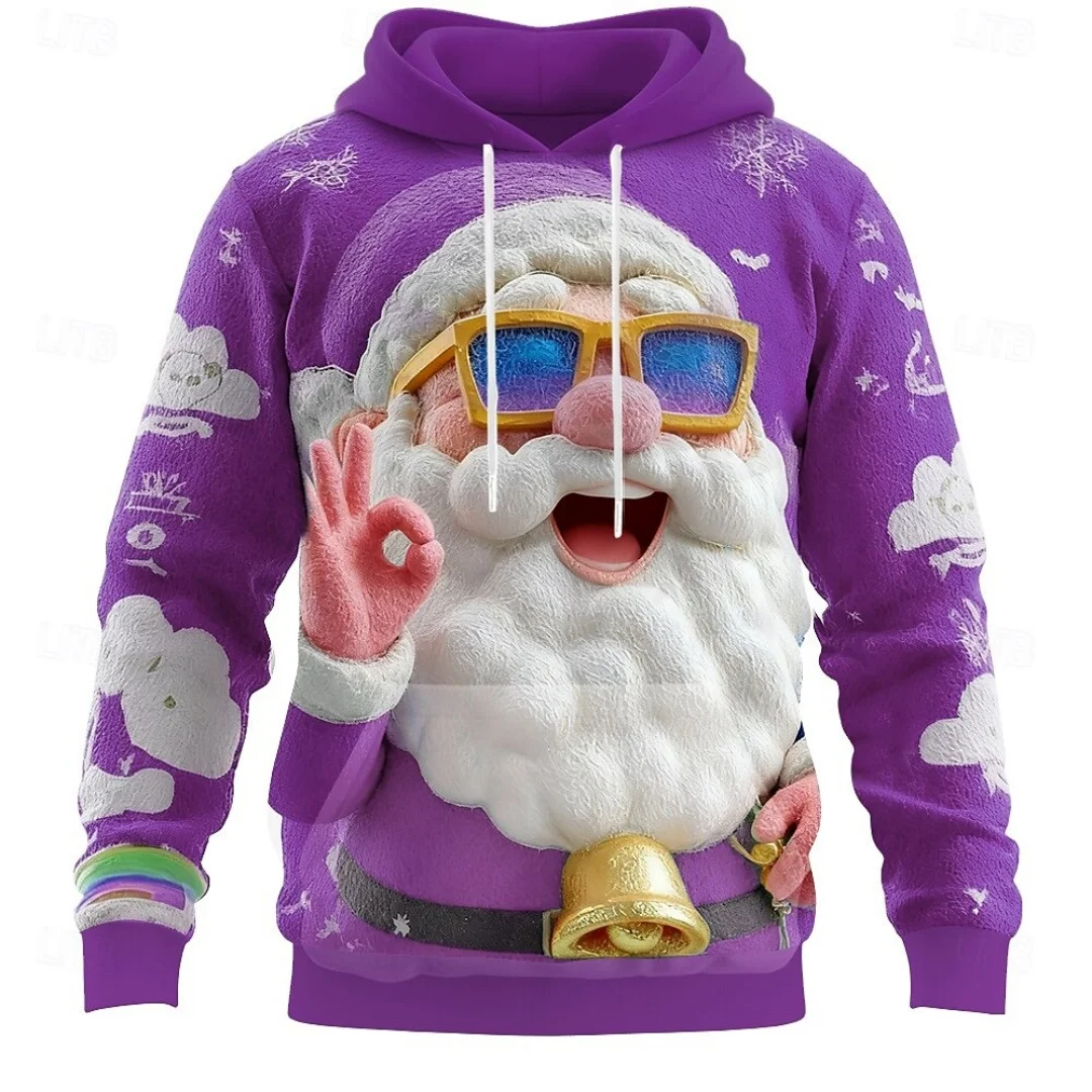 الرجال لطيف سانتا كلوز هوديي كامل 3D طباعة عيد الميلاد البلوز البلوز سانتا ركوب طويلة الأكمام الرجال البلوز الملابس